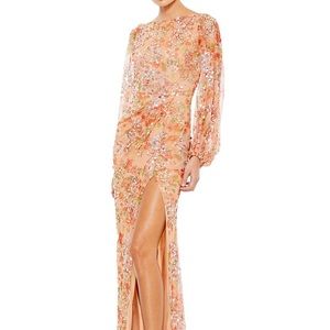 Mac Duggal Orange Floral Sequin Maxi Dress